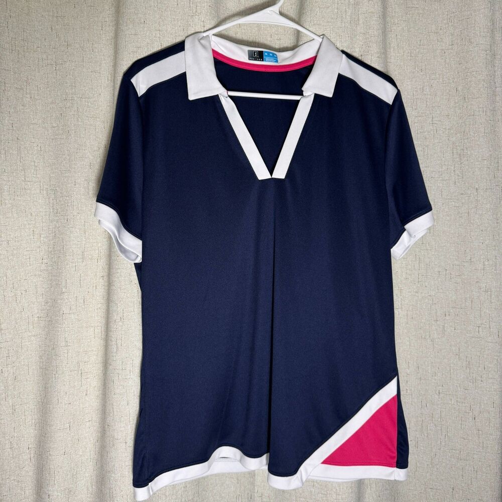 PGA Tour Women’s Golf Polo Shirt XL Navy Pink Colorblock Performance - Picture 6 of 7